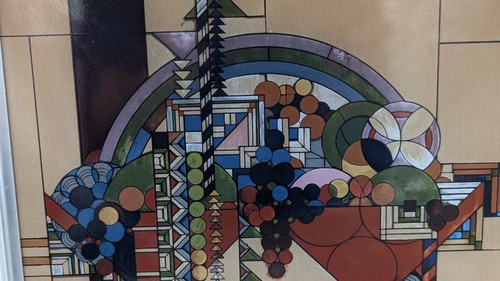 Frank Lloyd Wright's Sun Catcher Stained Glass Abstract Basket Fruit Bowl 11.5 - Picture 10 of 12