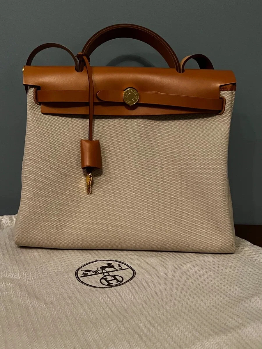 Hermes Herbag Zip Beige Toile Canvas PM Handbag