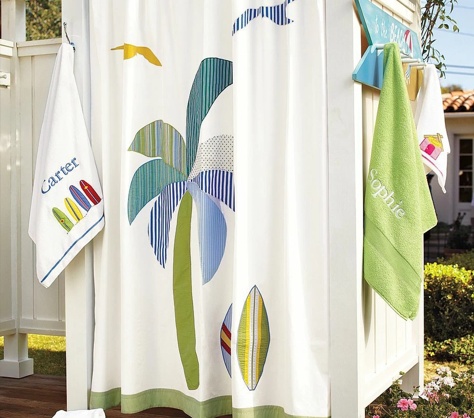 罕见 Pottery Barn 儿童冲浪板淋浴器 * 海滩热带棕榈树岛 — 第 2/2 张图片