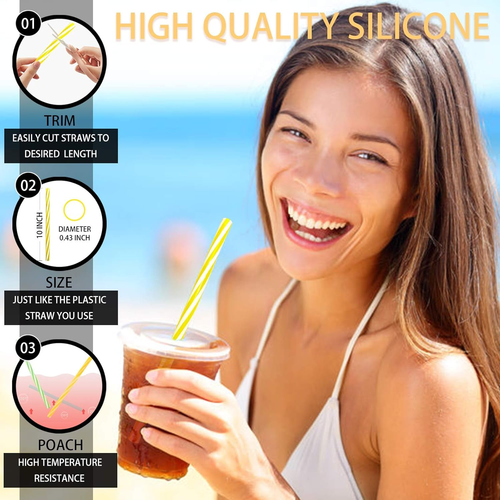 Reusable Silicone Drinking Straws, 12 Pcs Eco Friendly Silicone Straws with 2 Cl - Picture 5 of 7