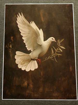 Realistic White Dove with Olive Branch Poster 18x24in