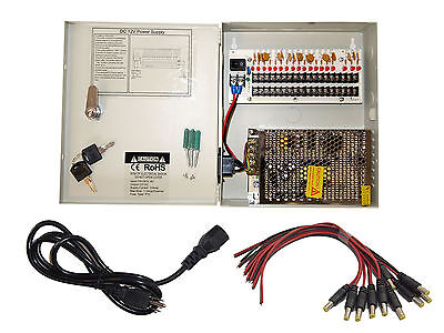 16 CH PORT 12V AC POWER BOX 18CH CCTV CAMERAS+Pigtails 