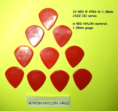 Dunlop JAZZ III Guitar Bass Picks 1.38 mm,  RED 10-picks in this pack