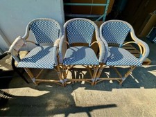Serena  Lily Riviera Rattan Classic Counter Stools Set of 3 -Navy/White