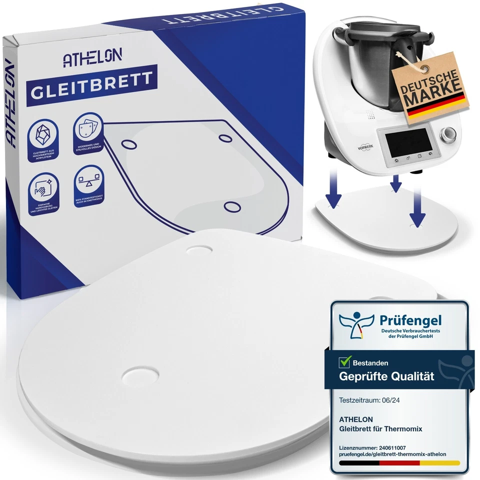 ATHELON® Gleitbrett für Thermomix TM6 TM5 Gleiter Slider mit Griff Mulde weiß