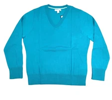 CHARTER CLUB Women's Sweater Top Dreamy Aqua Long Sleeve Buttons Size L