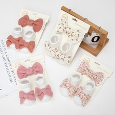 1Set Newborn Baby Girls Floor Socks  Headband Cute Kid Bow Unisex Toddlers