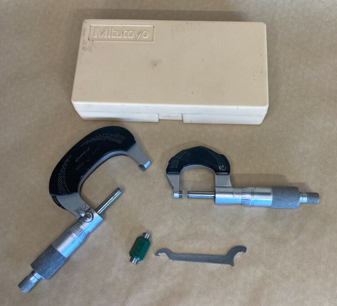 2 MITUTOYO Micrometers 01'' and 12". Includes 1 Case, 1 Standard and