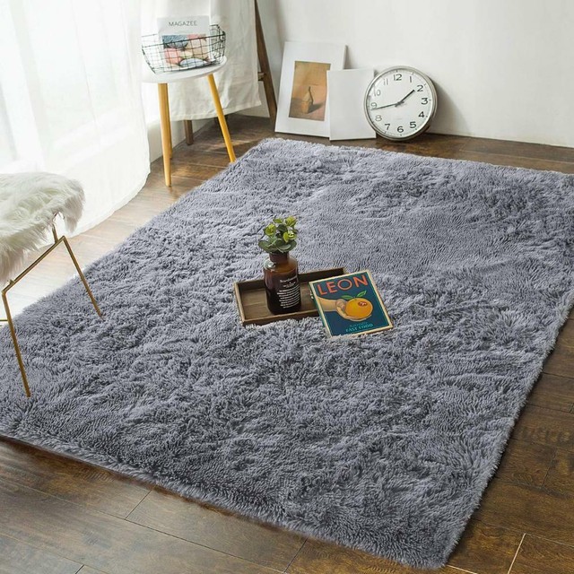 Area Rug Grey Gray Shaggy Soft 4x6 Ft Carpet Floor Home Decor Living