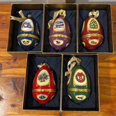 Mr. Christmas Egg Music Box Ornaments Set of 5 Bells Wreath Tree Sleigh Snow