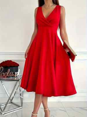 Remarkable Red Timeless Elegance - Plus Size Chic Midi Dress   FREE SHIP