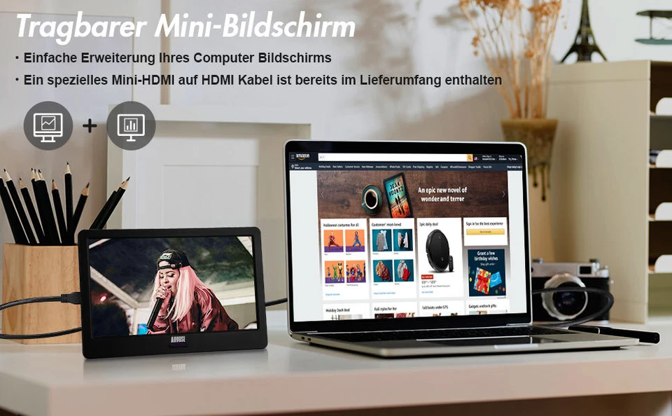 Tragbarer Fernseher 9" DVB-T2 HD Fernseher Multimedia Player PVR HDMI USB H.265 - Bild 3 von 4