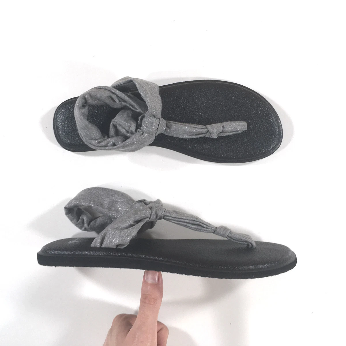 Sanuk Yoga Sling Ella Flip Sandals Womens size 8 Gray Black 1091532