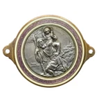 X-Rare 1930s Bimetallic St. Christopher Dash Plaque/Medal w/ Enamel & Guilloche