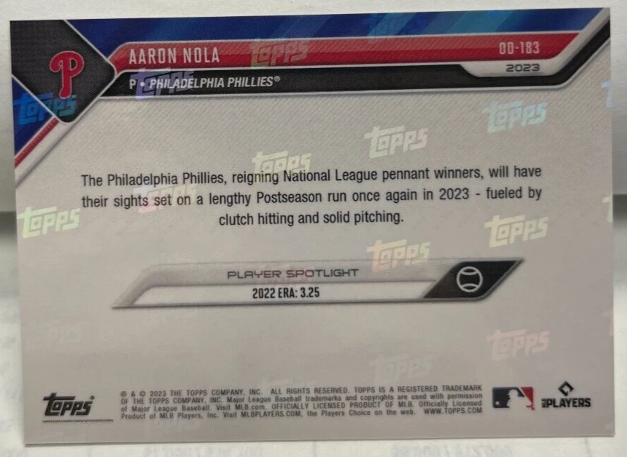 Aaron Nola 2023 Topps Now Road To Opening Day #OD-183 - PHILLIES - SP /644 - Image 2 of 2