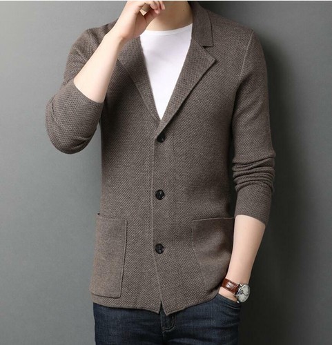Men Cardigan Sweater Knitwear Formal Cotton Slim Fit Lapel Jacket Coat  Blazers | eBay