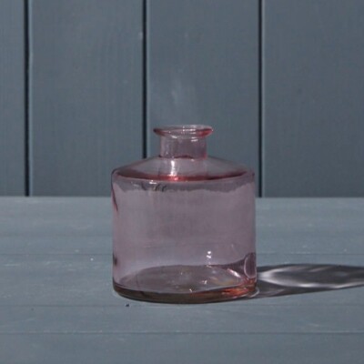 Lila gedrungene Glasflasche 10 cm Vase kleine Knospe Blumen Lavendel
