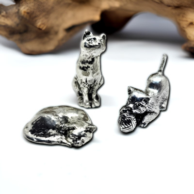Katzenfamilie Zinn 3 Miniatur Metall Figuren Skulptur Vintage Stil Katzenliebhaber