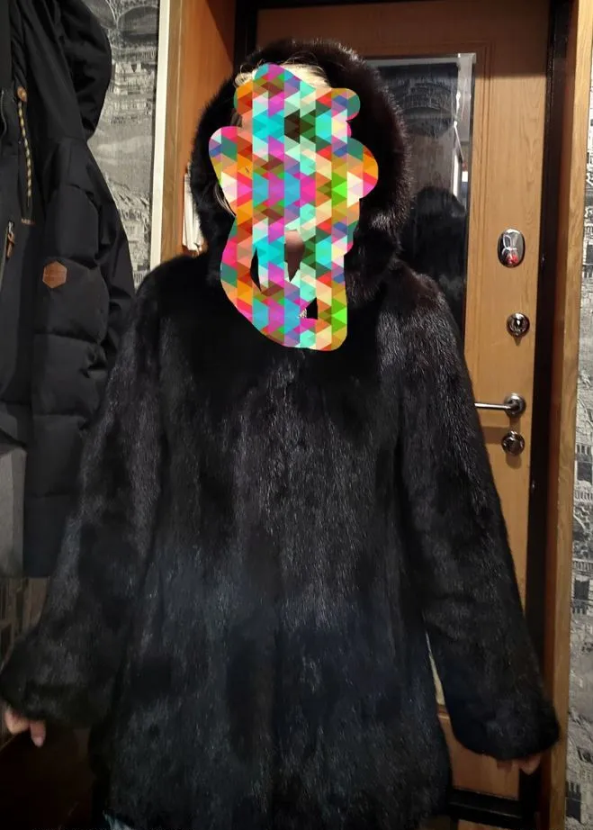 Mink fur coat Brown Stroller Trapeze Hooded Midi Size M / 1214 UK eBay