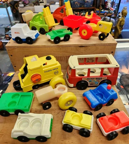 FISHER-PRICE Vintage Vehicle Lot Of 16 Cars Tractors Trucks Fork Lifts