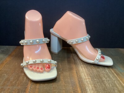 Oasis Society ivory Pearl accent Slide Sandals heels Size 10