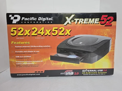 Pacific Digital X-treme 52x24x52 External CD Player Writer Rewrite Drive USB 2.0