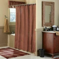 Primitive Sturbridge Wine Tan Plaid Country Farmhouse Cotton Shower Curtain