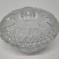 Vintage Glass Round with Lid Candy Dish Hearts, Fleur de Lis, & Roses Unmarked