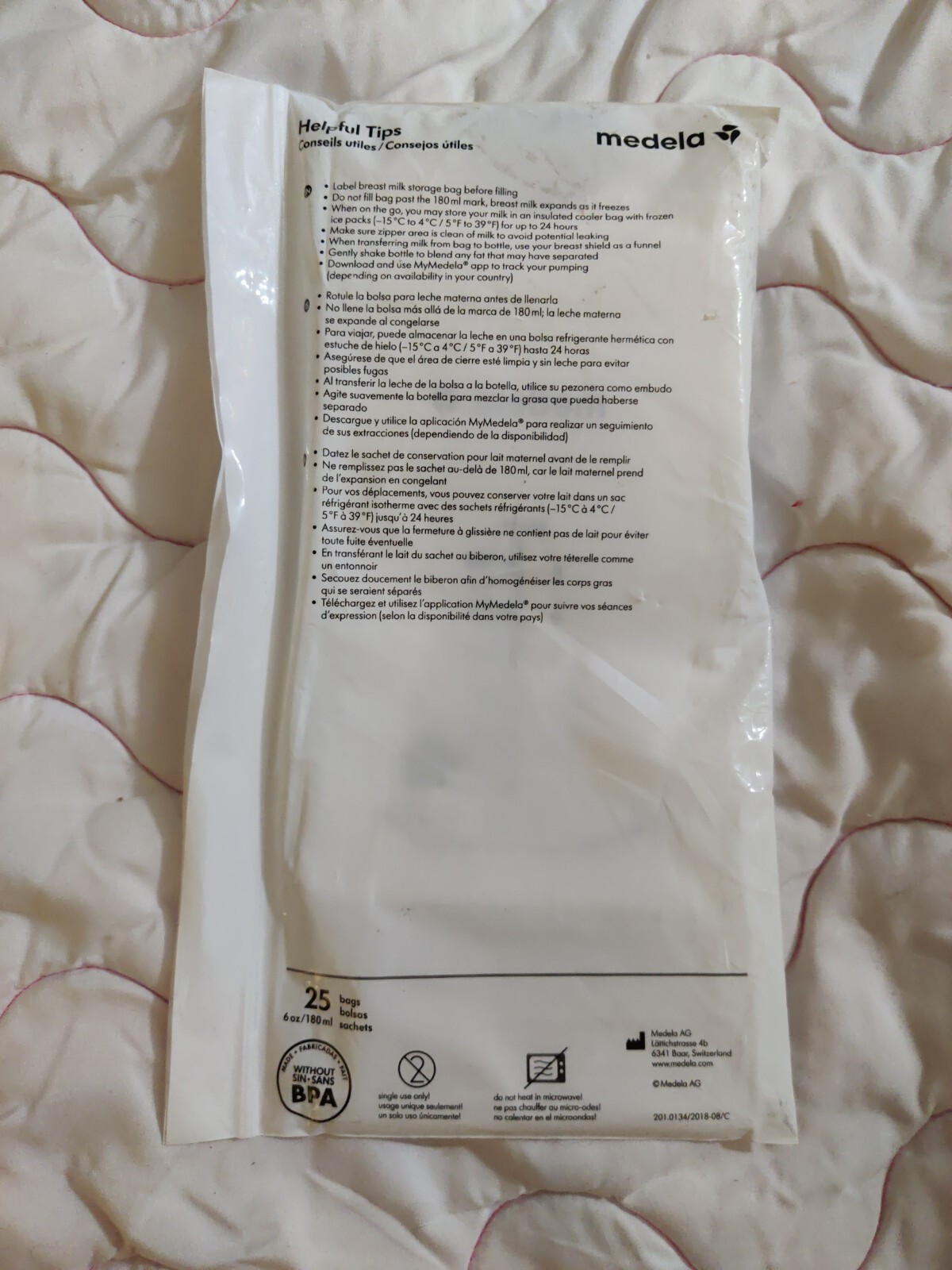 Medela 25 Count 6 Oz ; 180ml Breast Milk Storage Bags Double Zip Strong Seal NEW