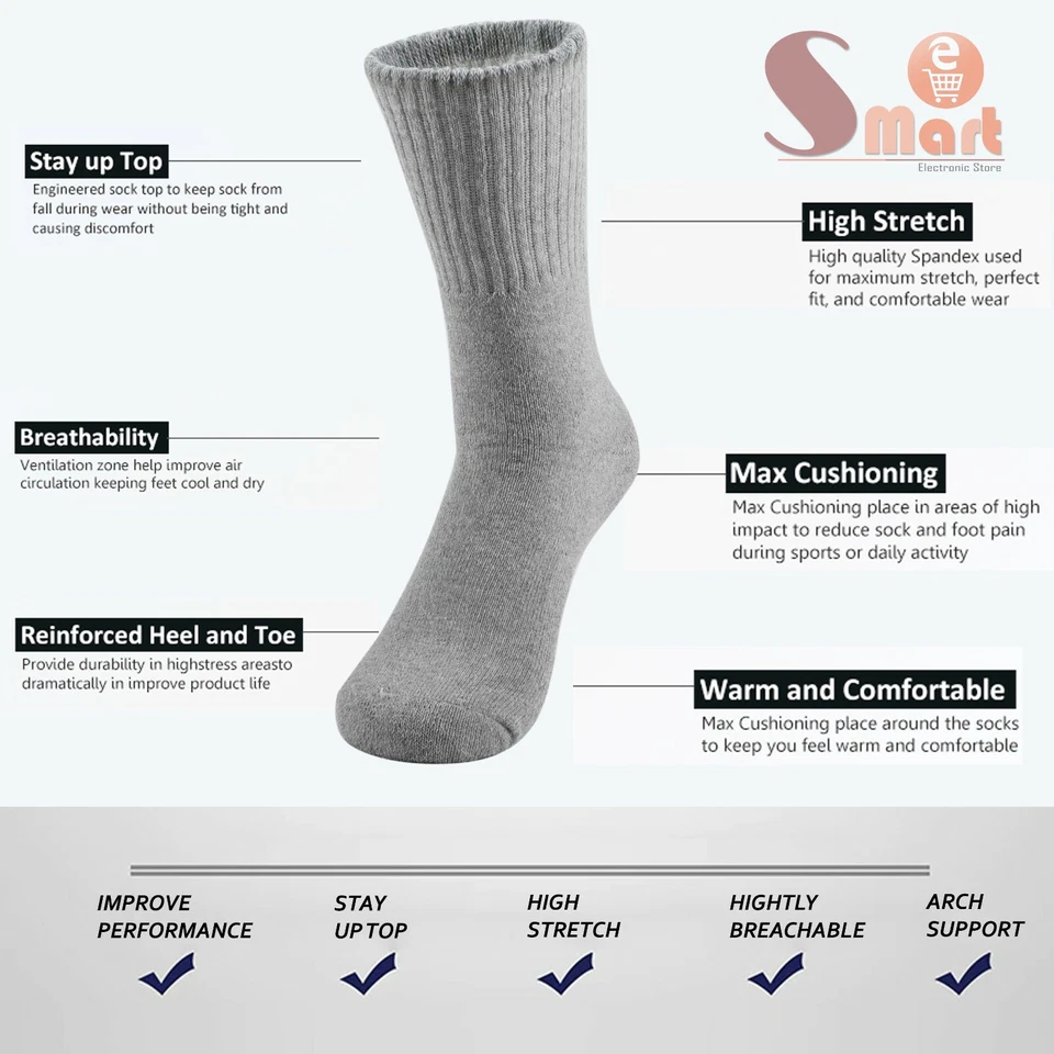 Lot 3-12 Pairs Mens Solid Sports Athletic Work Plain Crew Socks Size 9-11 10-13 - Image 2 of 4