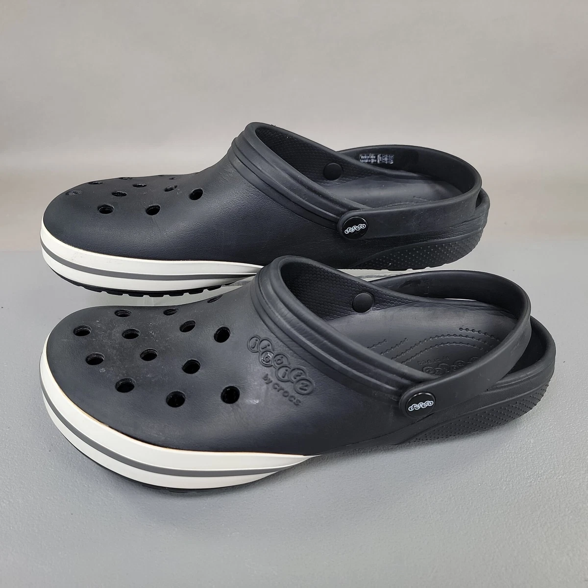 Jibbitz Crocs Men s 12 Kilby Clogs Shoes Black White Sandals Lightweight Strap