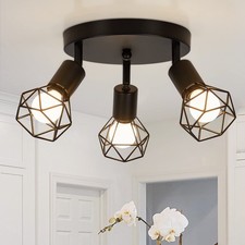 Spotlight Ceiling Light Retro 3 Way Swivelling Rotatable Black Metal Geometrical