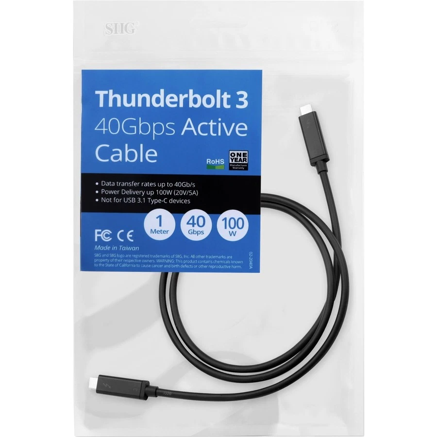 SIIG Thunderbolt 3 40Gbps Active Cable - 1M (cb-tb0011-s1) (cbtb0011s1) - Image 3 of 4