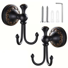 2 Pcs Oil Rubbed Bronze Towel Hooks Antique Bathroom Hooks for Towels Wall Mo...