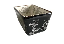 Vintage Baum Stoneware Mini Loaf Pan Baking Dish Casserole Black White Floral