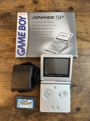 Nintendo Game Boy Advance SP Silver W/ Original Box+ Super Mario World Advance 2