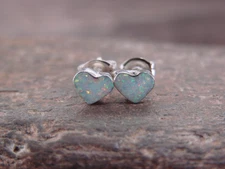 Native American Sterling Silver White Opal Heart Post Earrings - Neha