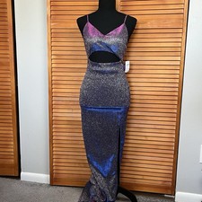 Windsor Women's Spaghetti Strap Cut Out Glitter Ombré Evening Gown Size Small