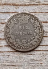 Queen Victoria .925 Silver Sixpence Coin 1876-1899 Antique Great Britain