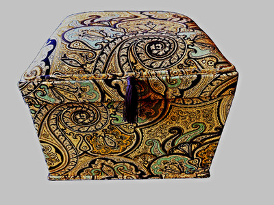Paisley Storage Box Lidded Padded Top Tassle Sheffield Home Brown Gold 11''x 10''