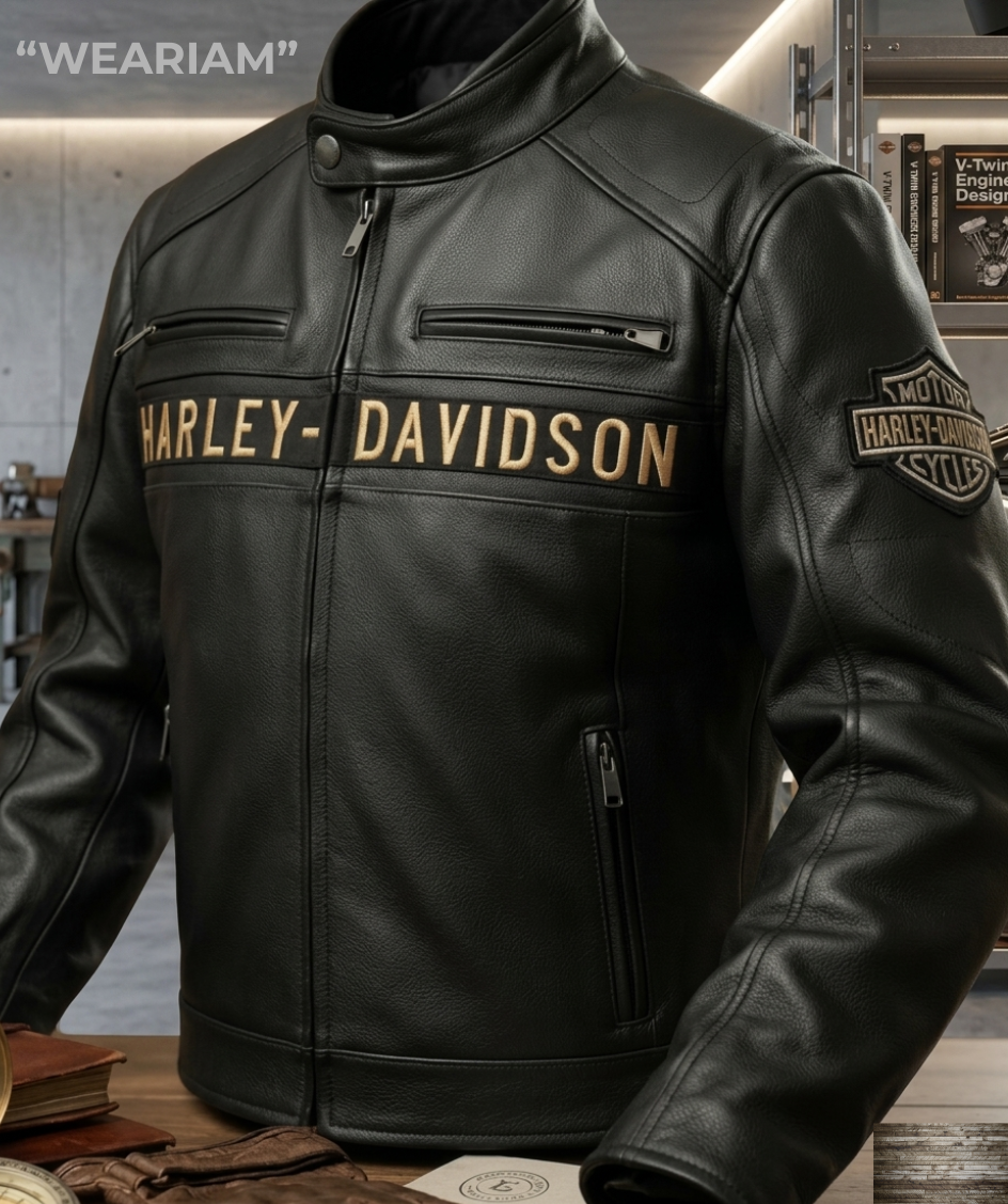Men Harley Black Biker Jacket - Real Cowhide Leather Motorcycle