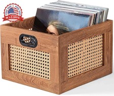 Vinyl Record Storage, Rattan Record Crate for Vinyl Albums Holder Cl
