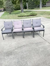 Patio Chair Set of 4 Outdoor Dining Armchairs, Black, Stackable Metal