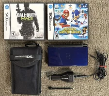 Nintendo DS Lite USG-001 Blue Handheld w Case Car Charger Stylus 2 Games Read