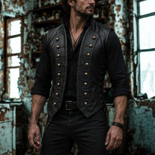 Men's Gothic Leather Vest, Pirate Renaissance Vest, Medieval Leather Waistcoat