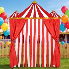 4 PCS Carnival Circus Party Decorations Red White Striped Backdrop Curtains