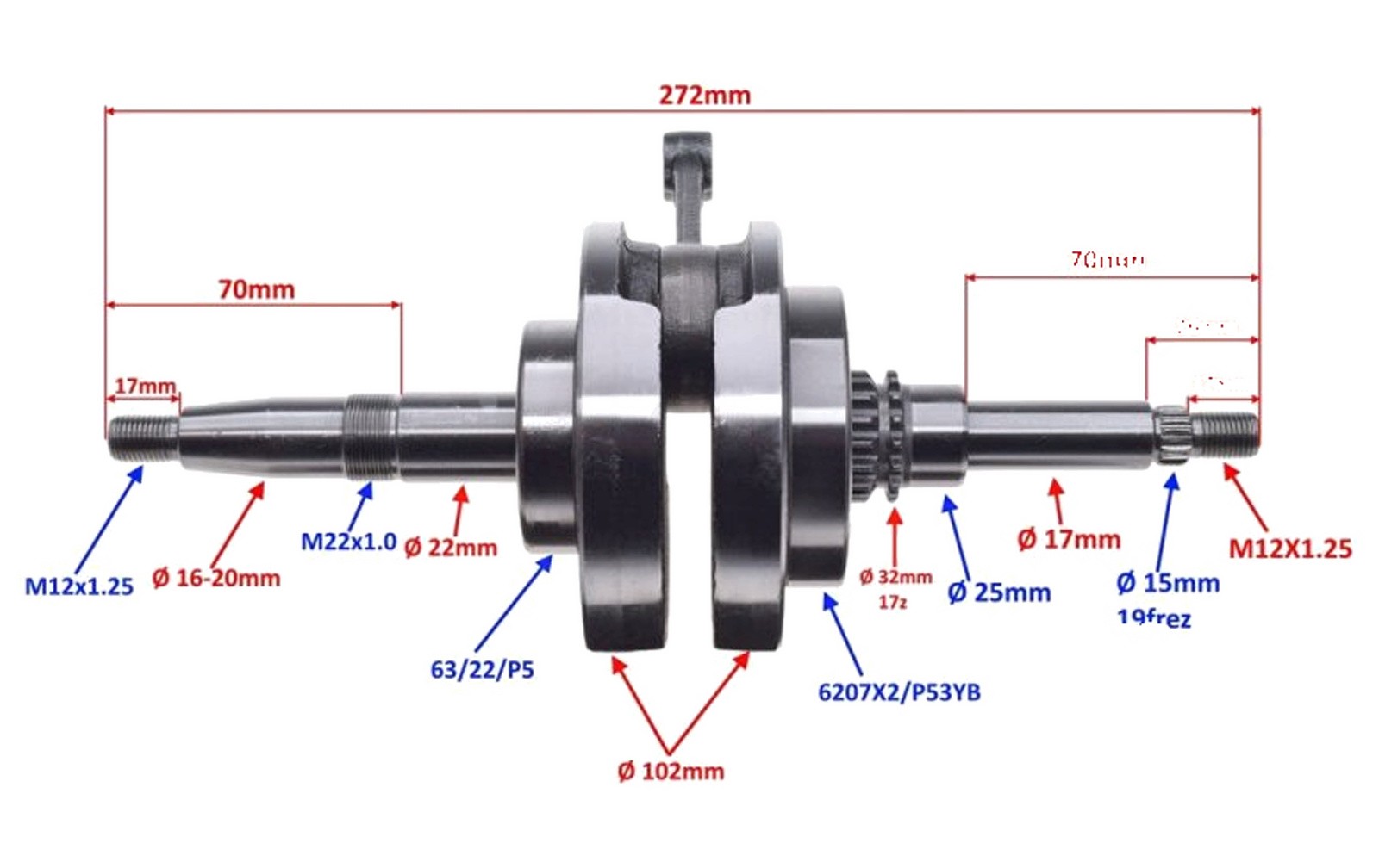 Vilebrequin pour SYM X-PRO 125 et Symphony 125 moteur 4T standard