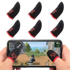 Mobile Game Finger Sleeves, 6 PCS, Black Red, Anti-Sweat, Breathable, PUBG
