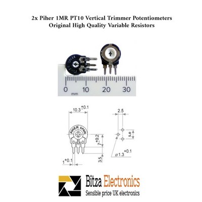 2x Piher PT10 10mm Trimmer Potentiometer vertikal 1 MΩ variabler Widerstand PCB