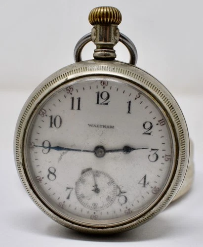 c. 1906 Antique Waltham Grade No. 18 Pocket Watch 18s 7s Nickel Case Runs/Stops